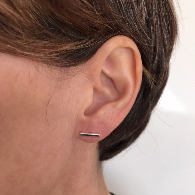 Long silver line studs
